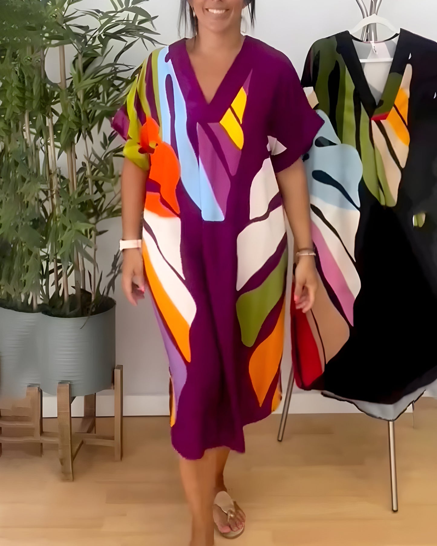 Rosé™ | Robe Décontractée avec Imprimé Feuilles Colorées