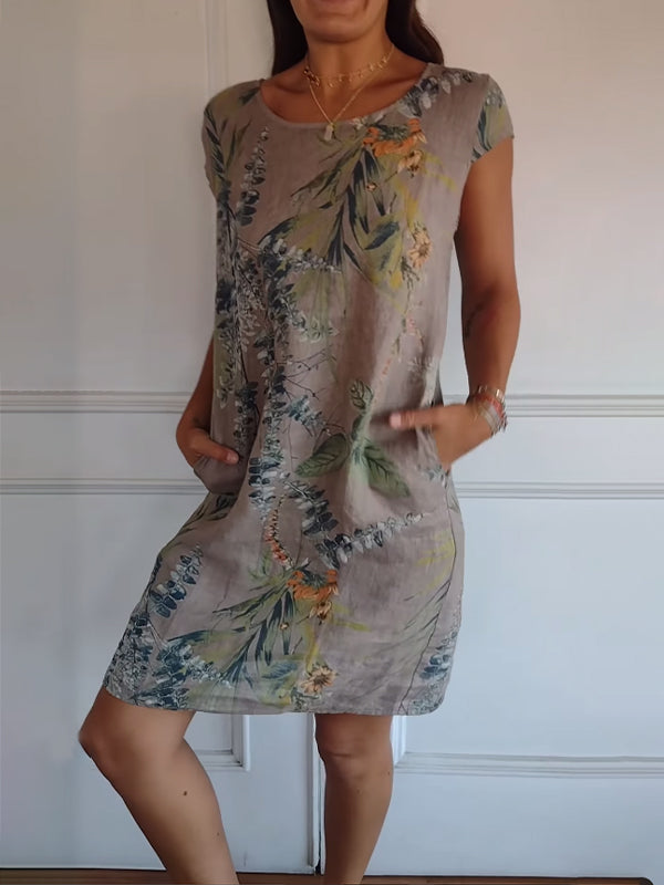 Florine™ | Robe à col rond et Imprimé Botanique