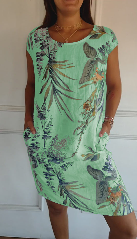 Florine™ | Robe à col rond et Imprimé Botanique