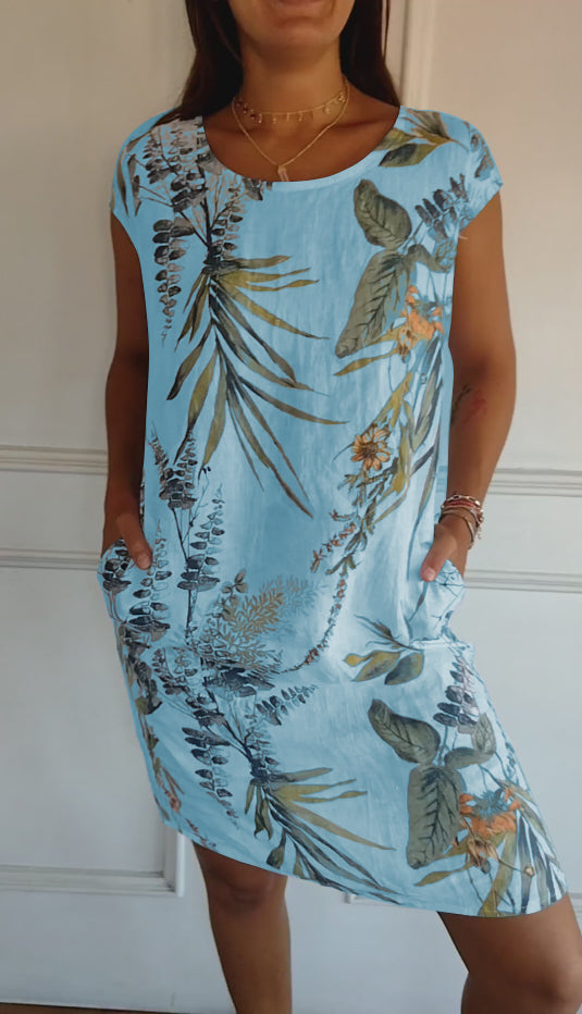 Florine™ | Robe à col rond et Imprimé Botanique