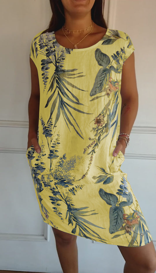 Florine™ | Robe à col rond et Imprimé Botanique