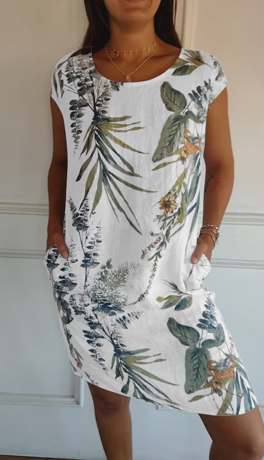Florine™ | Robe à col rond et Imprimé Botanique