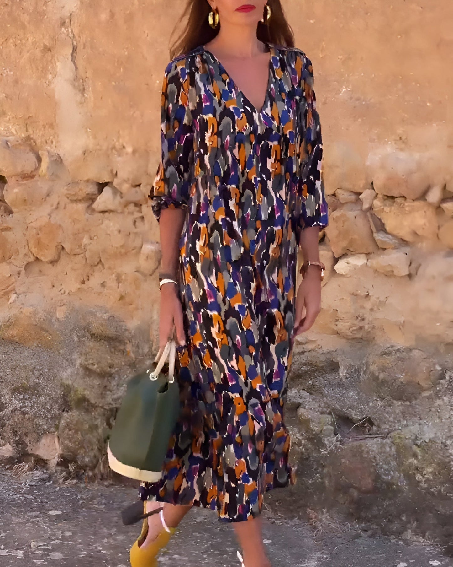 Nathalie™ | Robe Rétro Imprimée à Col en V