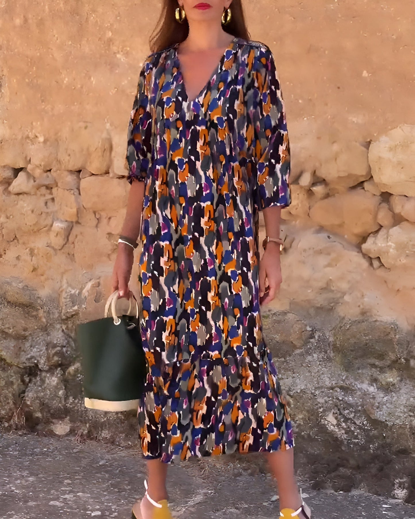 Nathalie™ | Robe Rétro Imprimée à Col en V