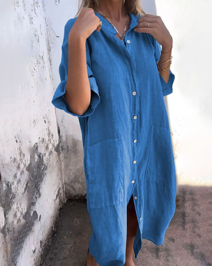 Maëlys™ | Robe Chemise Décontractée Mi-Mollet