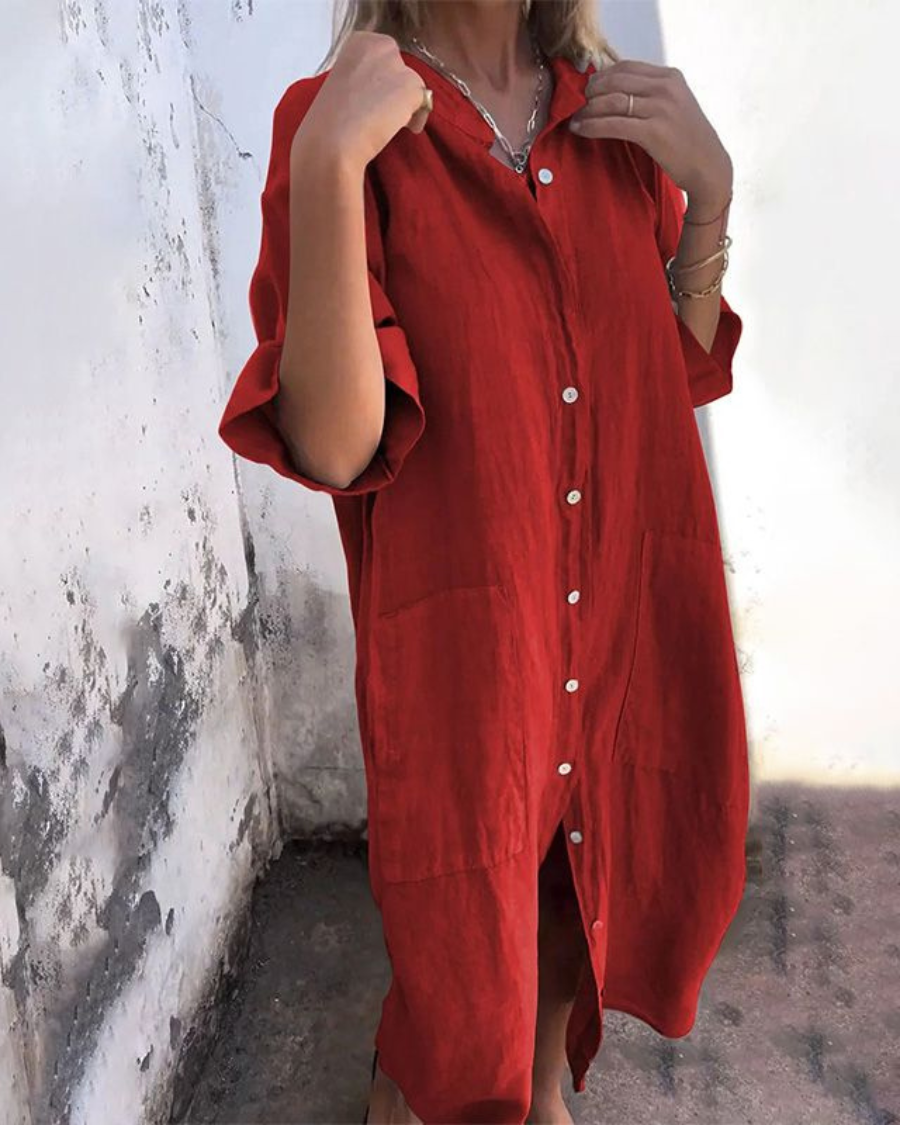 Maëlys™ | Robe Chemise Décontractée Mi-Mollet