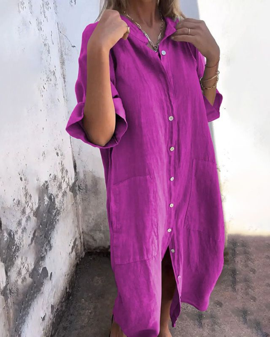 Maëlys™ | Robe Chemise Décontractée Mi-Mollet