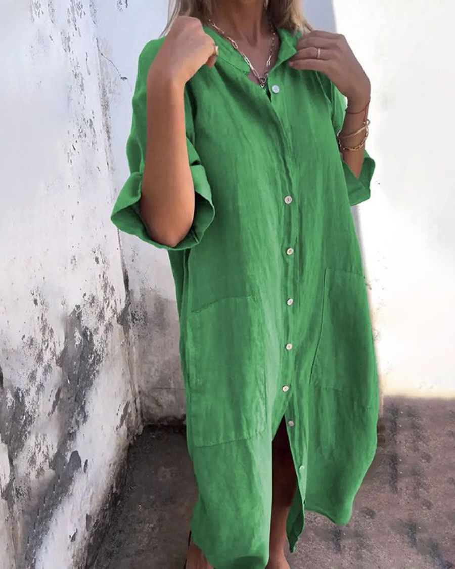 Maëlys™ | Robe Chemise Décontractée Mi-Mollet