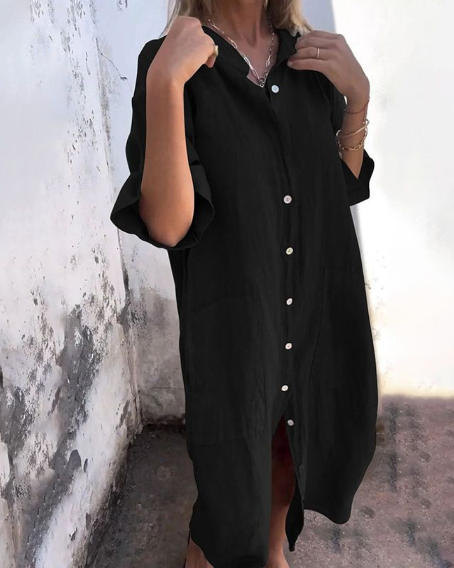 Maëlys™ | Robe Chemise Décontractée Mi-Mollet