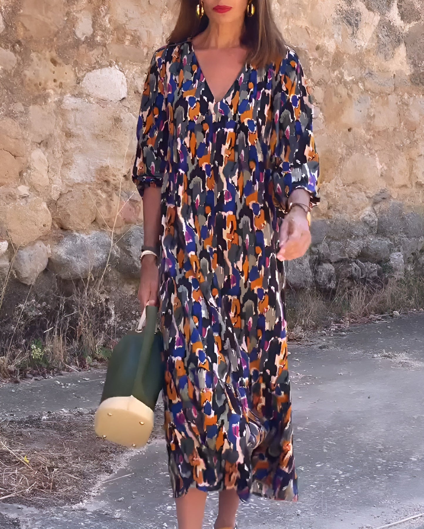 Nathalie™ | Robe Rétro Imprimée à Col en V