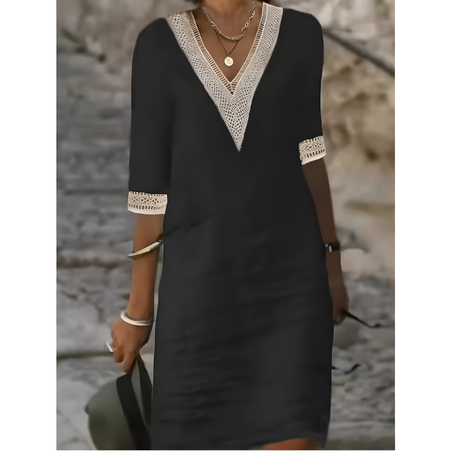 Isabeau™ | Robe midi à col en V et dentelle contrastante