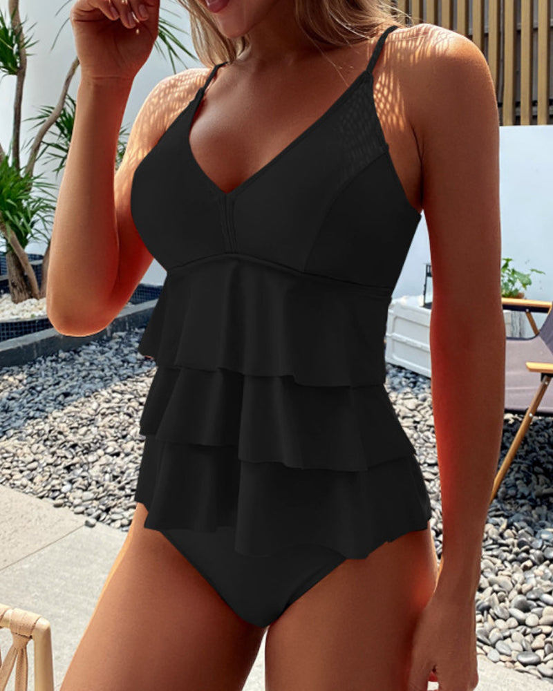 Marina™ | Tankini à volants en couleur unie
