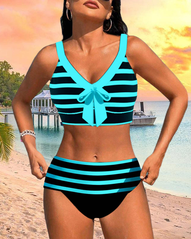 Keyla™ | Bikini taille haute rayé