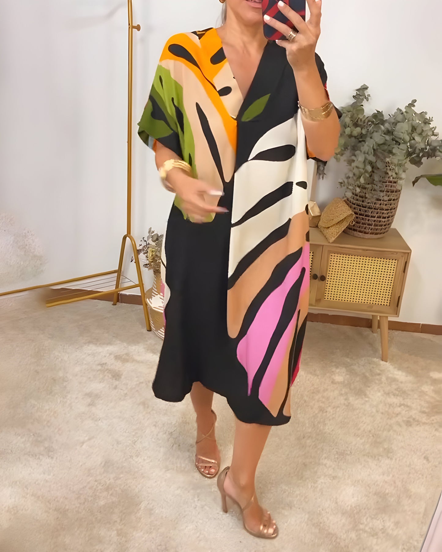 Rosé™ | Robe Décontractée avec Imprimé Feuilles Colorées
