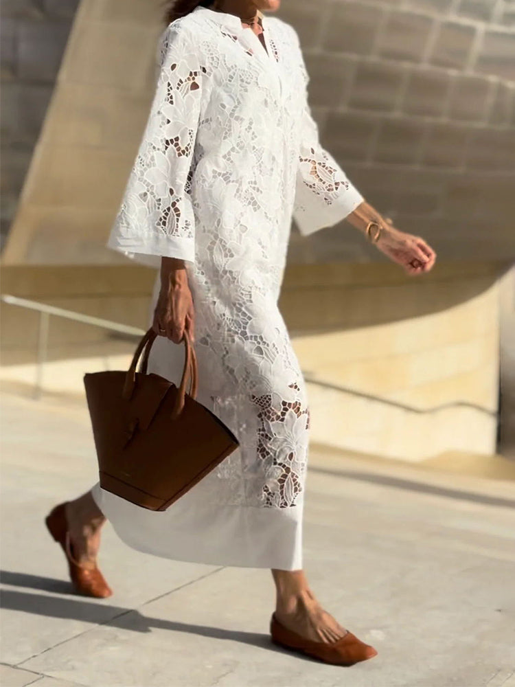 Véronique™ | Robe Midi Élégante à Broderie
