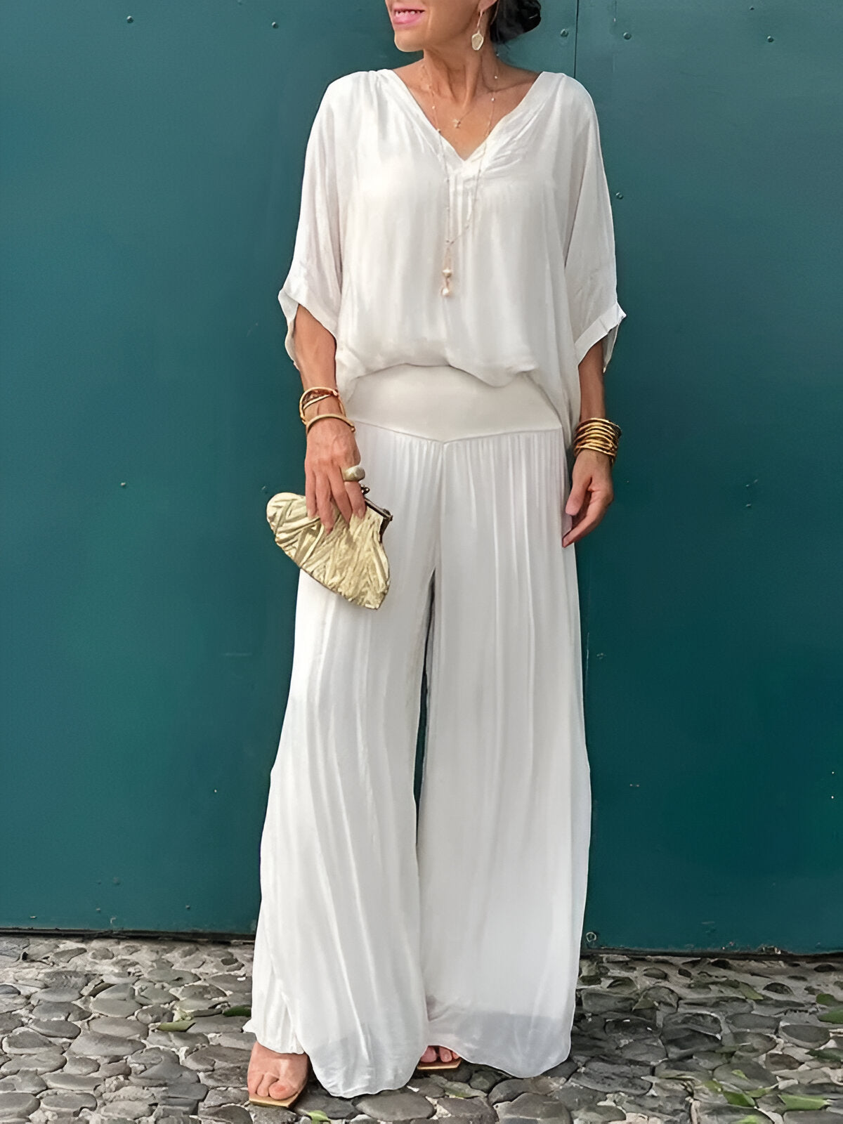 Louise™ | Ensemble élégant top col en V et pantalon