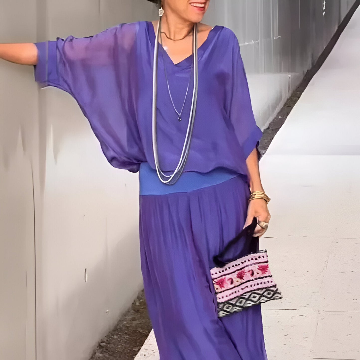 Louise™ | Ensemble élégant top col en V et pantalon