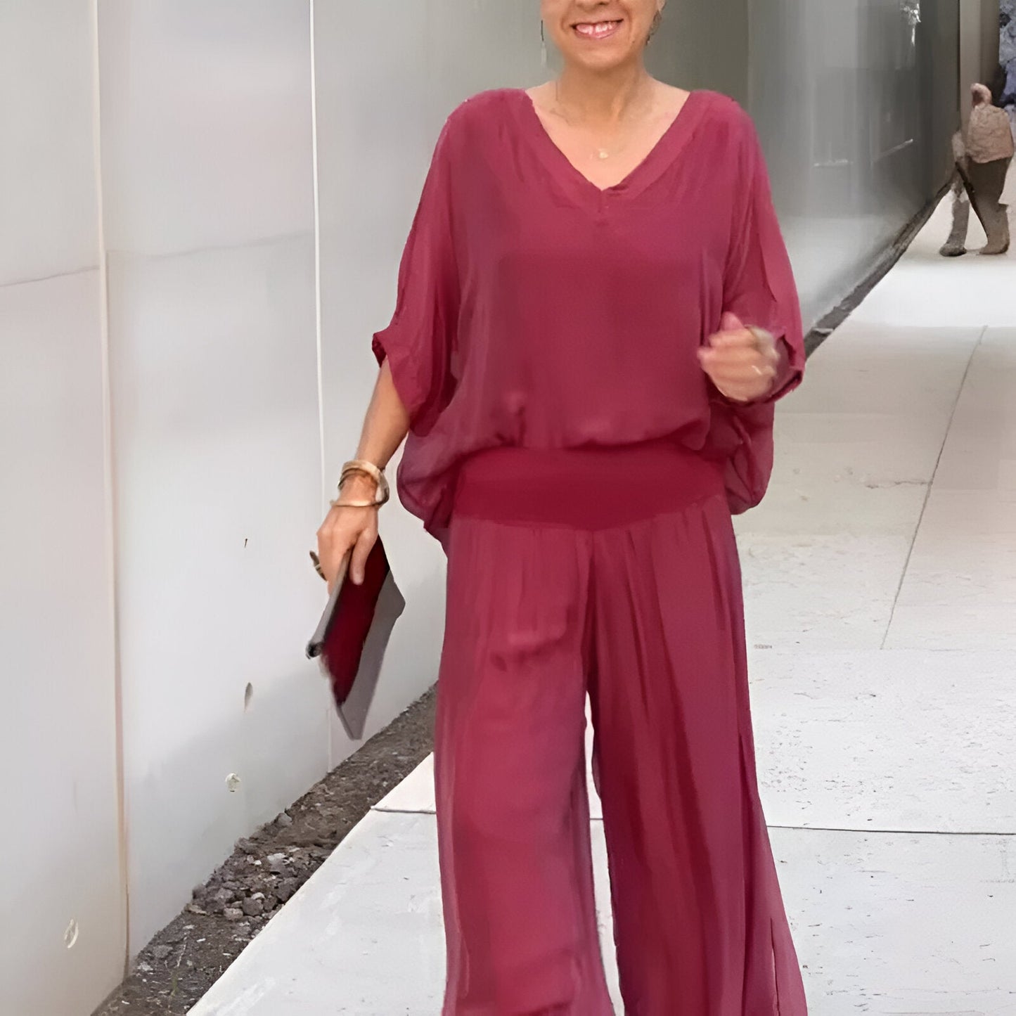 Louise™ | Ensemble élégant top col en V et pantalon