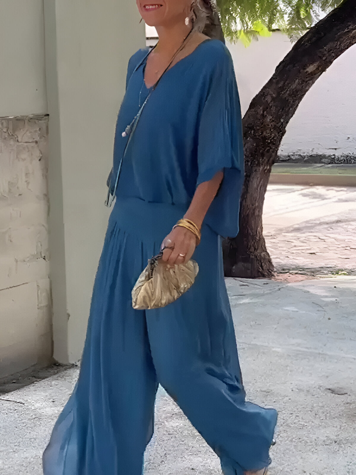 Louise™ | Ensemble élégant top col en V et pantalon
