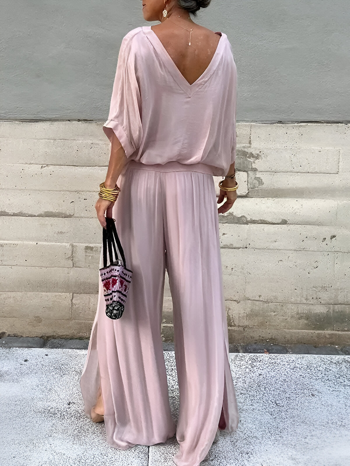 Louise™ | Ensemble élégant top col en V et pantalon