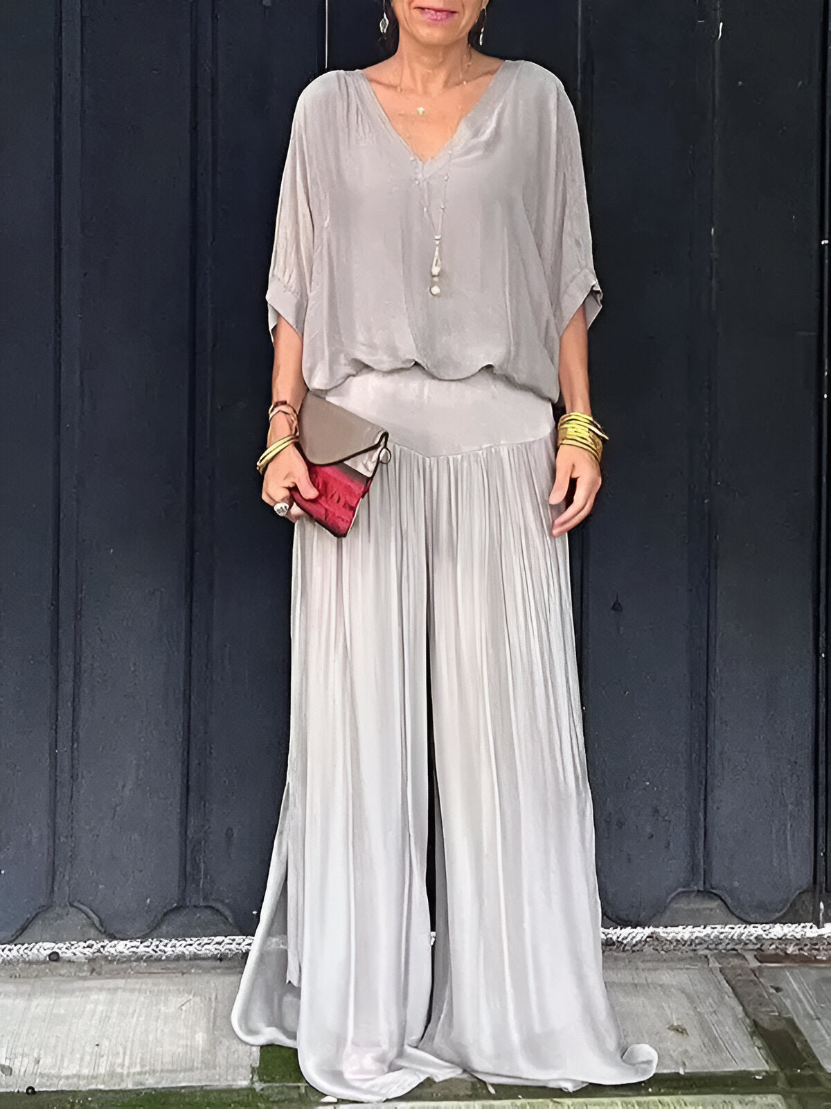 Louise™ | Ensemble élégant top col en V et pantalon