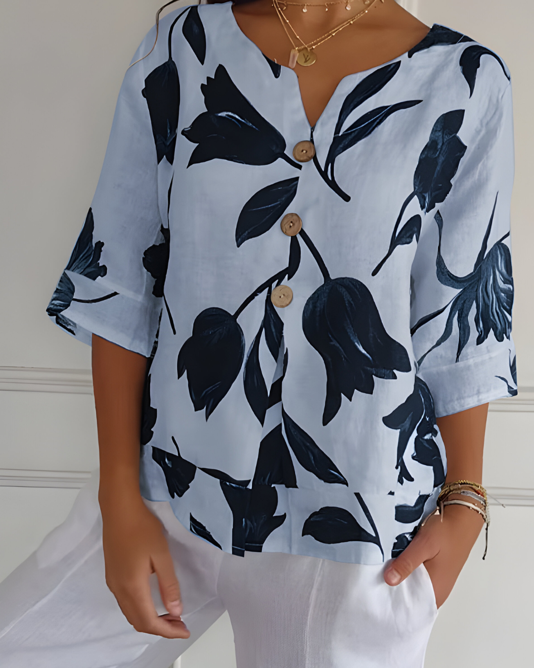 Léana™ | Blouse De Printemps à col en V