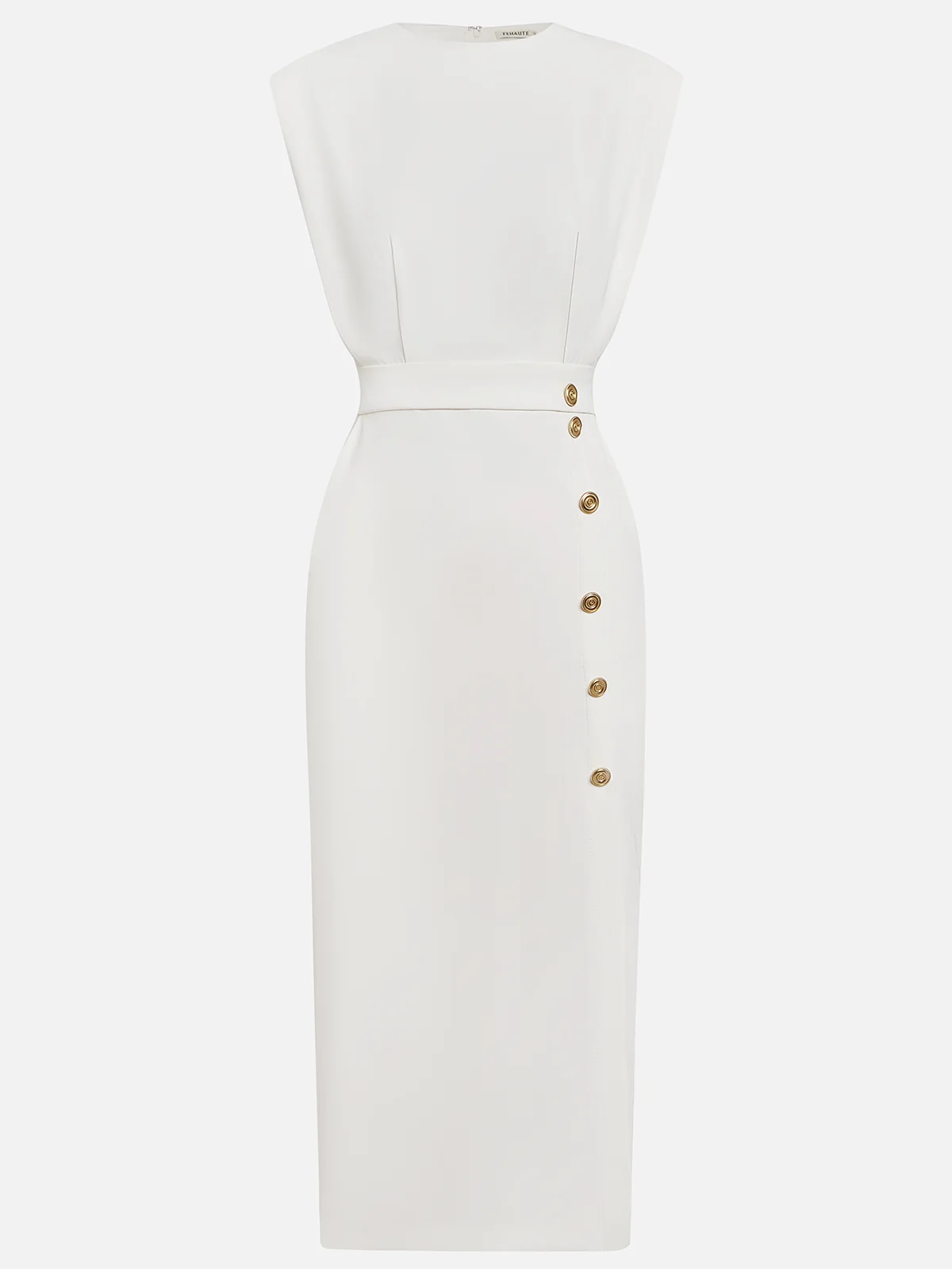 Malene™ | Robe midi unie avec fente à boutons et décolleté rond