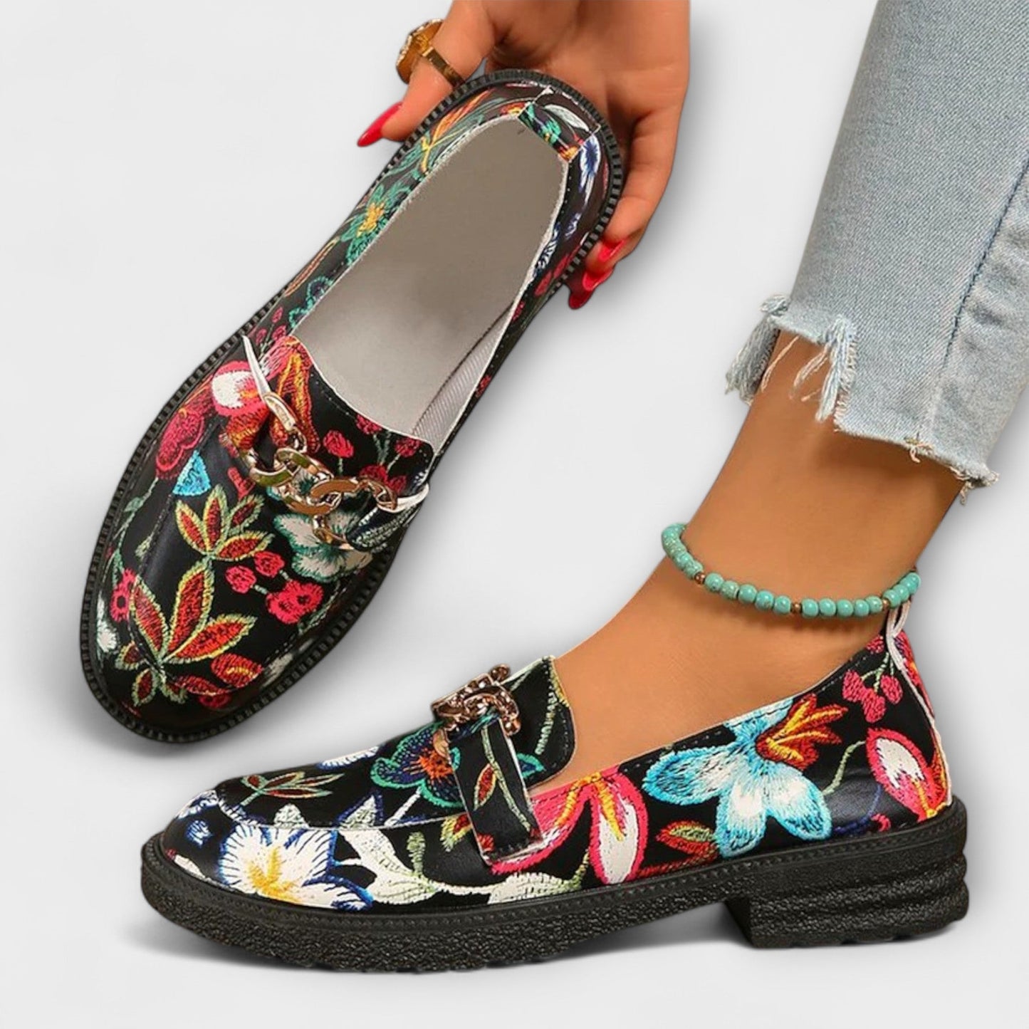 Noelia™ | Mocassins Multicolores avec Motif Floral