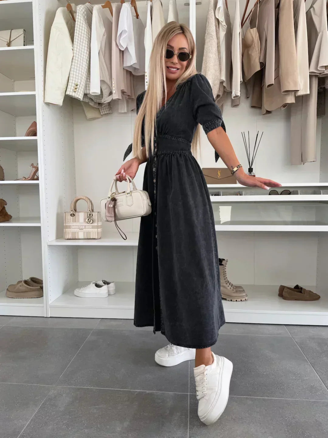 Amélie™ | Robe en coton denim scintillante