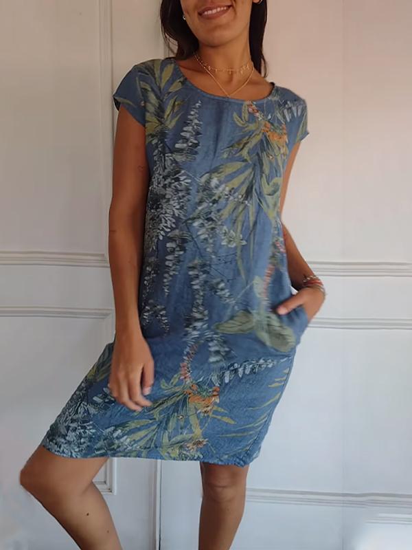 Florine™ | Robe à col rond et Imprimé Botanique