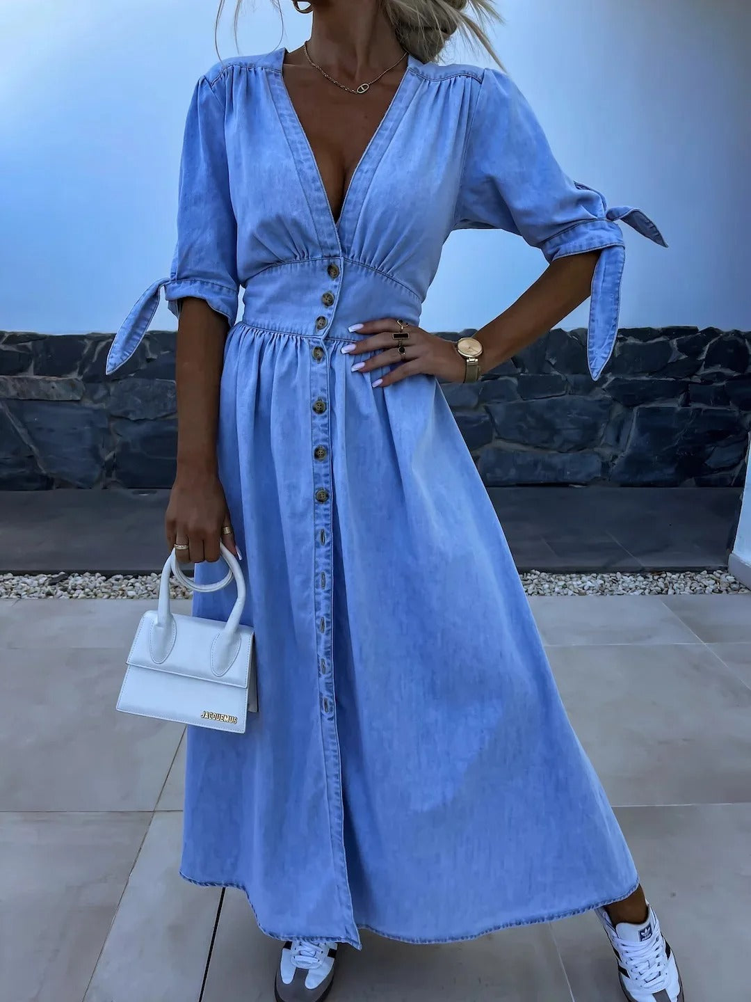 Amélie™ | Robe en coton denim scintillante