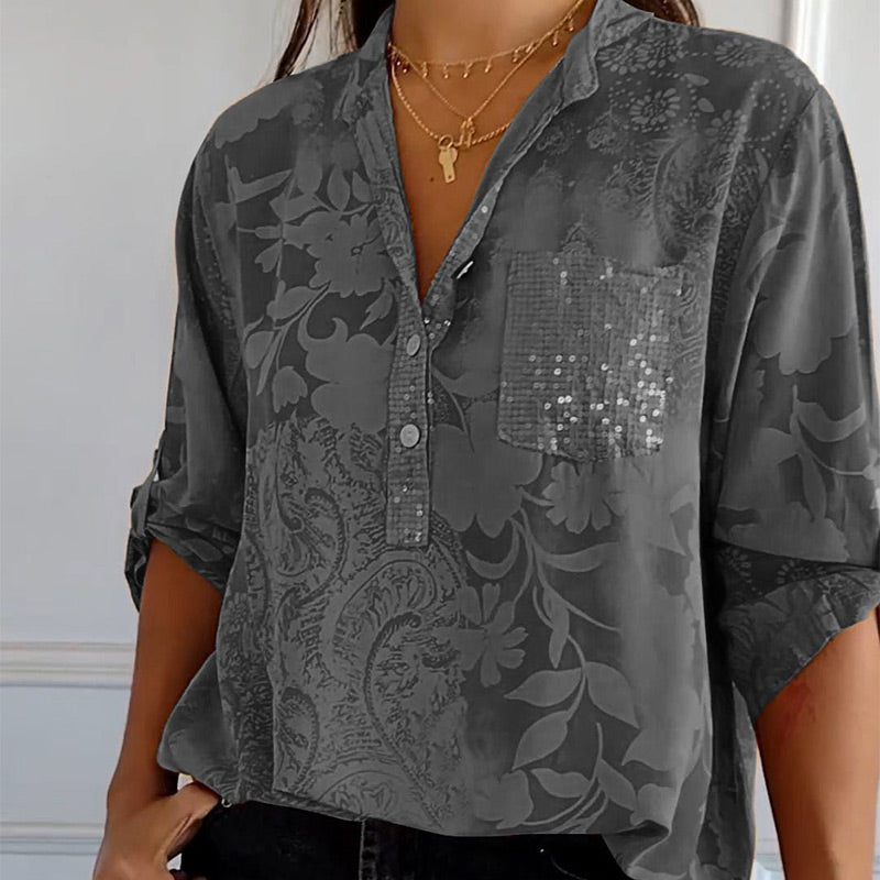 Carla™ | Blouse Imprimée à Manches Roulables