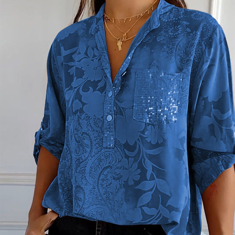 Carla™ | Blouse Imprimée à Manches Roulables