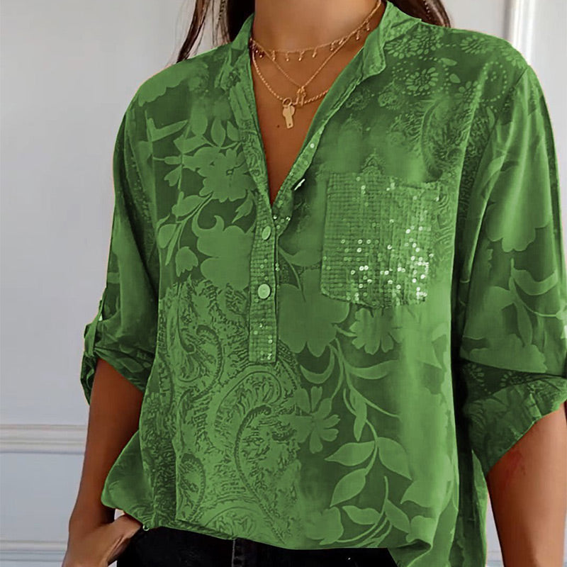 Carla™ | Blouse Imprimée à Manches Roulables