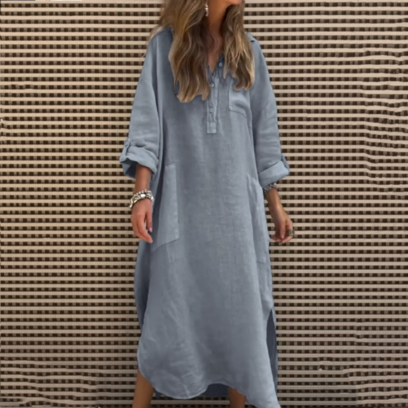 Cléa™ | Robe Longue Unicolore à Manches Longues