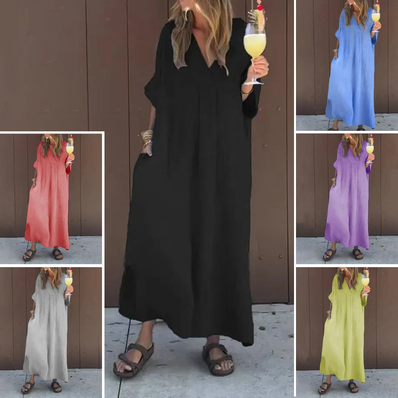 Luna™ | Robe en Mélange de Coton avec Décolleté en V