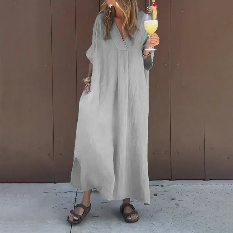 Luna™ | Robe en Mélange de Coton avec Décolleté en V