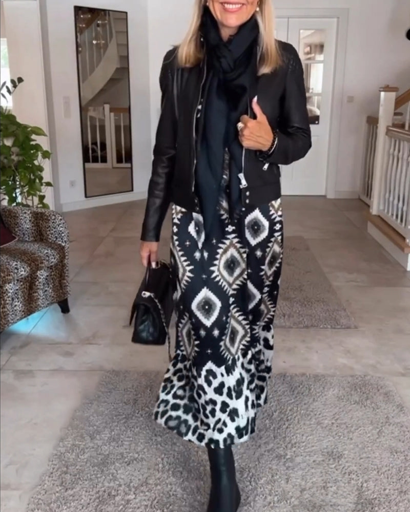 Frederique™ | Robe à manches longues avec imprimé géométrique