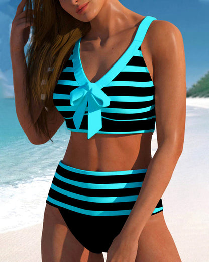 Keyla™ | Bikini taille haute rayé