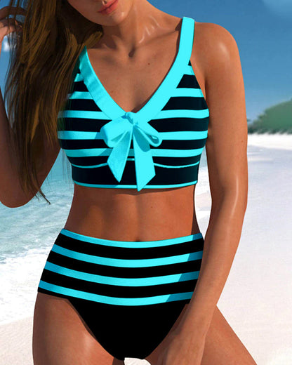 Keyla™ | Bikini taille haute rayé