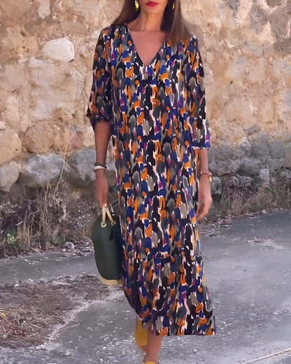 Nathalie™ | Robe Rétro Imprimée à Col en V