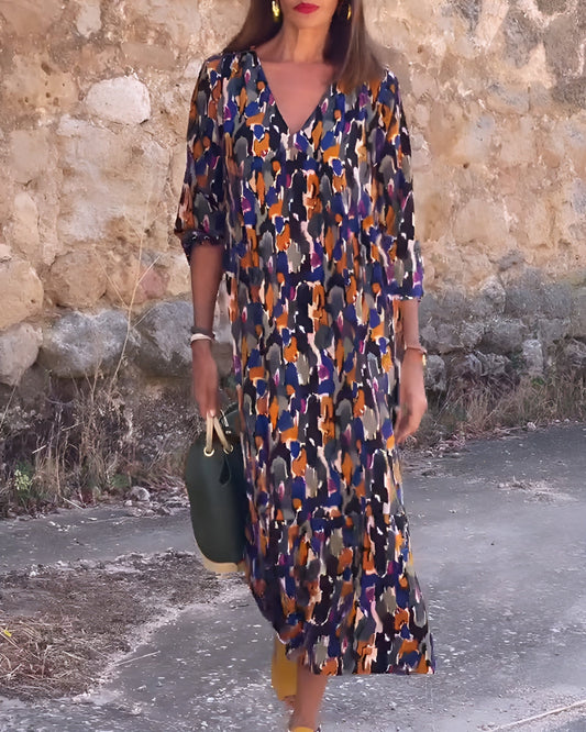 Nathalie™ | Robe Rétro Imprimée à Col en V