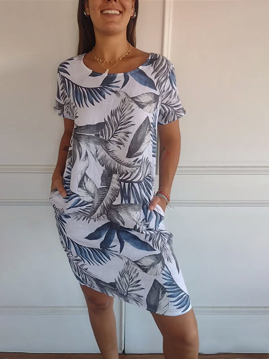 Florine™  | Robe à col rond et Imprimé Botanique