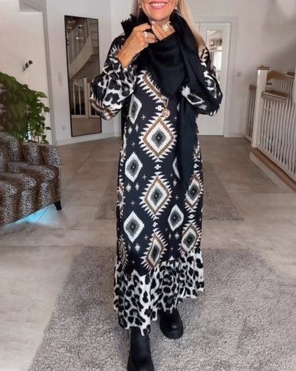 Frederique™ | Robe à manches longues avec imprimé géométrique