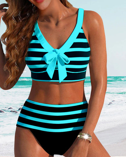 Keyla™ | Bikini taille haute rayé