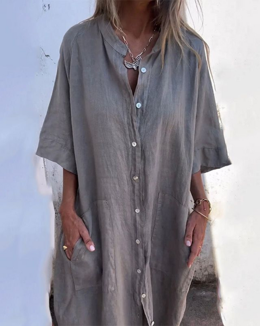 Maëlys™ | Robe Chemise Décontractée Mi-Mollet