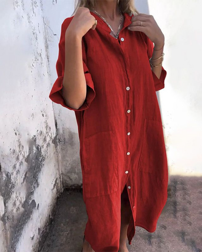 Maëlys™ | Robe Chemise Décontractée Mi-Mollet