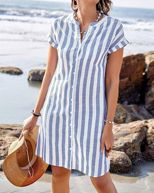Marthe™ | Robe Chemise Rayée Élégante