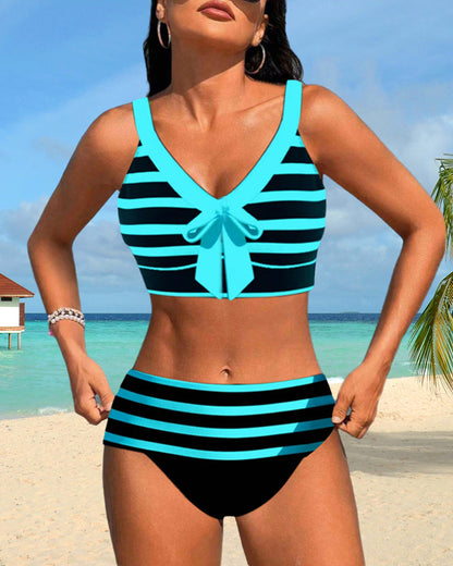 Keyla™ | Bikini taille haute rayé