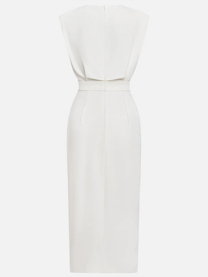 Malene™ | Robe midi unie avec fente à boutons et décolleté rond
